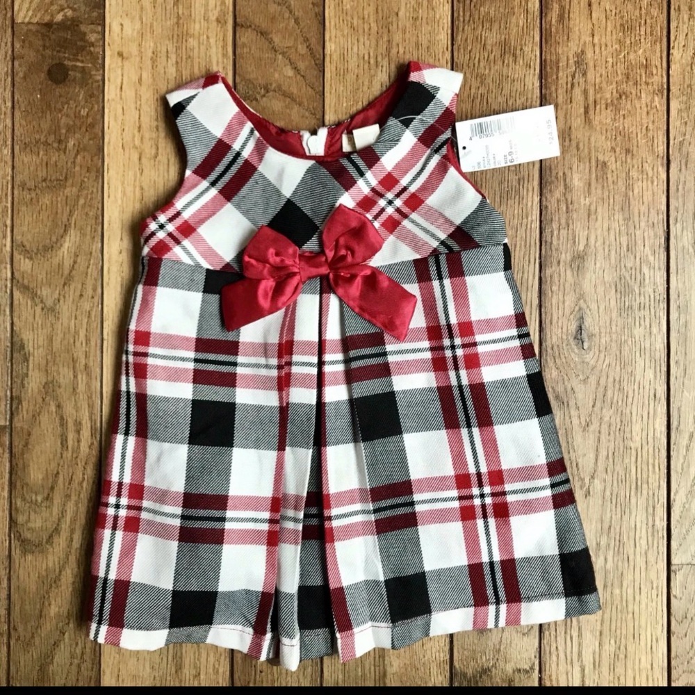 The Children's Place Red Black White Plaid Bow Dress